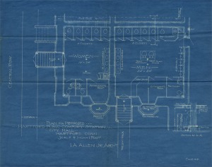 Blueprint for comfort stations (restrooms) at City Hall, Hartford. Hartford History Center, Hartford Public Library. hpl_hhc_ca1_b358_waitingstation010.jpg