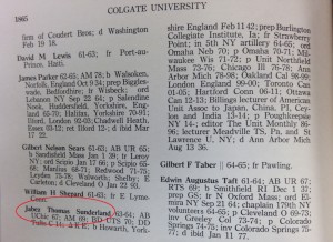 Jabez Sunderland's entry in the Colgate University General Catalogue (1936)
